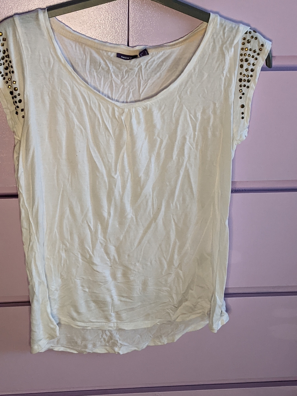 Mossimo Supply Co. Cream Scoop Neck Tee with Stud-Trim Sleeves